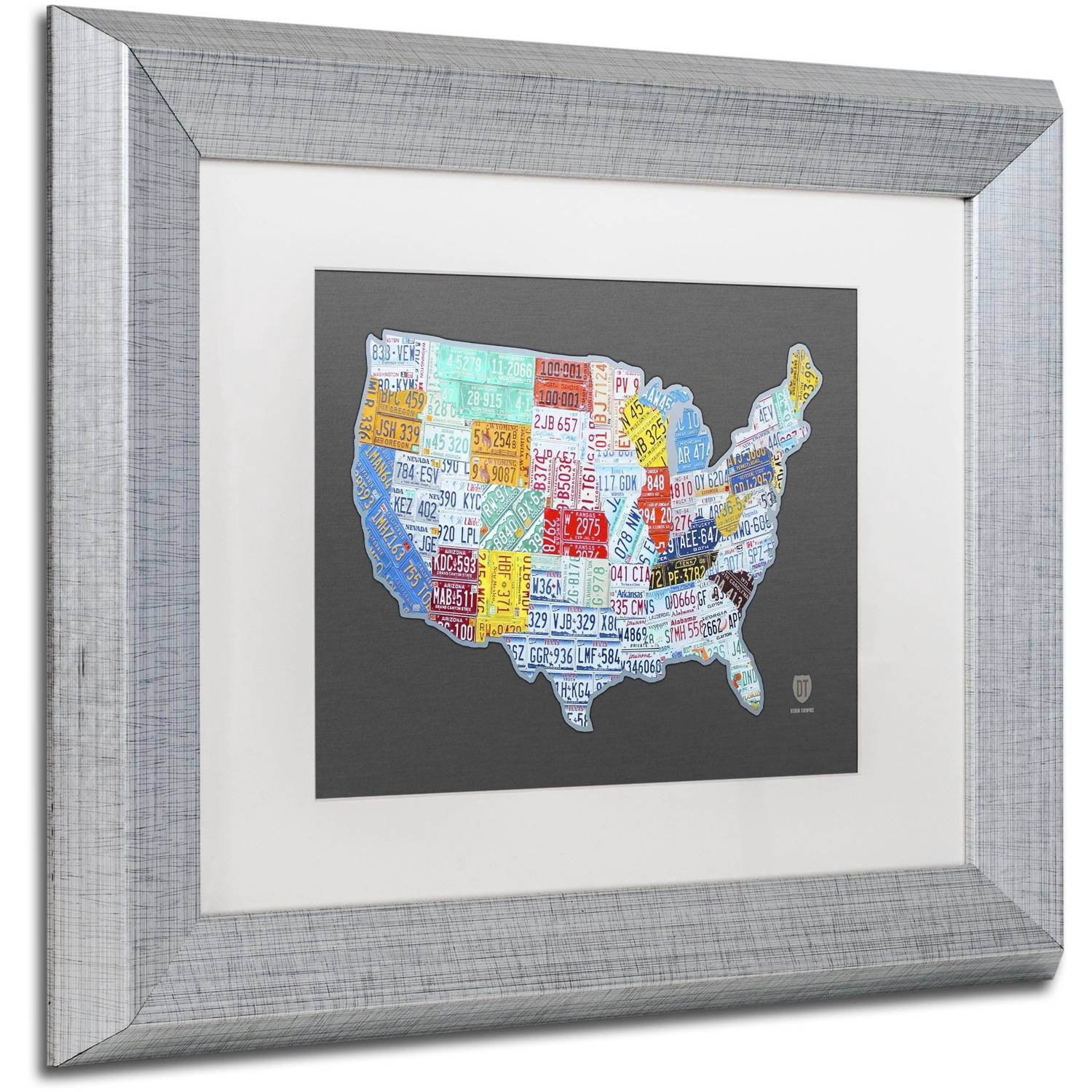 Trademark Fine Art 'Massive USA License Plate Map' Canvas Art by Design Turnpike, White Matte, Silver Frame