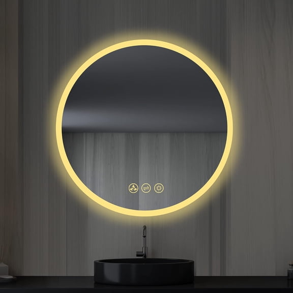 24" Round Led Bathroom Mirror with Antifog, Dimmer, Adjustable Color Temperature, Smart Bathroom Led Mirror (24", Round)