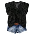thumbnail image 1 of Tops de Color Sólido para las Mujeres Blusas de Cuello en V Manga Corta Plisada, Botón de Moda Casual, 1 of 7