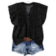thumbnail image 1 of Tops de Color Sólido para las Mujeres Blusas de Cuello en V Manga Corta Plisada, Botón de Moda Casual, 1 of 7