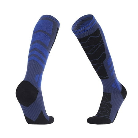 

1 Pair Anti-Slip Windproof Fashionable Striped Print Ribbed Cuffs Long Tube Skiing Socks Unisex High Elastic Thermal Socks for Outdoor Activities Royal Blue pinshui