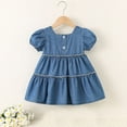 thumbnail image 4 of Hrsba Kids Summer Dress,Casual Dress for Girls,Toddler Baby Girl Summer Girls' Casual And Cute Bow Denim Skirt Short Sleeve Round Neck Denim Dress, 4 of 5