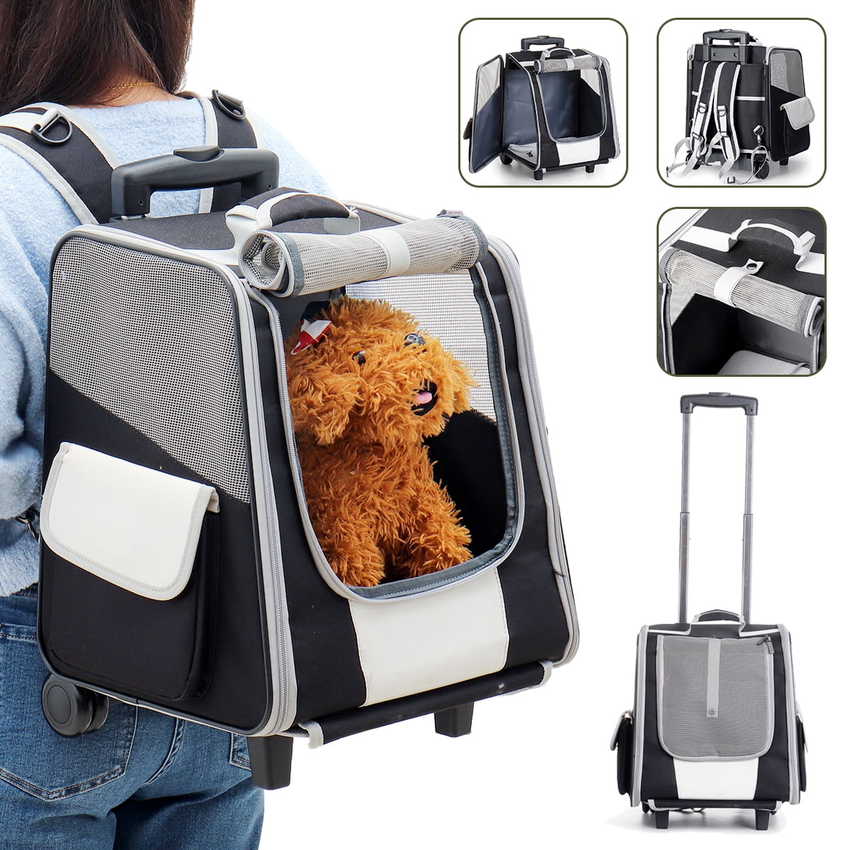 SINGES Pet Carrier Backpack,Dog Backpack Rolling Carrier, Mesh ...