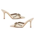 thumbnail image 3 of XYD Women Crossover Strap Grommets Mules Stiletto High Heel Pointed Closed Toe Slip On Sandals Daily Dress Shoes Size 13.5 Off-White, 3 of 4
