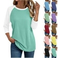 thumbnail image 1 of JDQJBZ Summer Womens Tops,3/4 Sleeves Tops For Womens Tops For Women Trendy Shirts For Women Color Raglan Sleeve Crew Neck Spring Summer Ladies T Shirt, 1 of 4