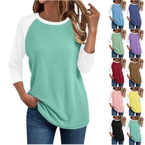 FNFYFH Womens Plus Size 3/4 Sleeve Raglan T-Shirt Color Block Baseball Shirts Tunic Tops