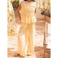 thumbnail image 5 of Yellow Smocked Ruched Peplum Top Cap Sleeve Round Neck Casual Blouse, 5 of 30
