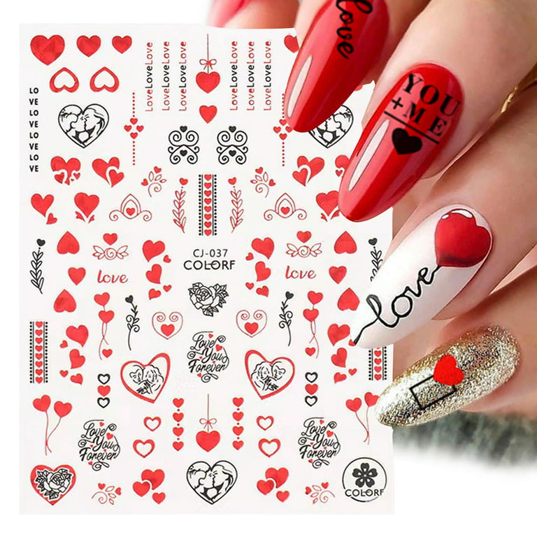 2 Sheets Black heart pattern/ Red heart pattern Style Nail Art Stickers
