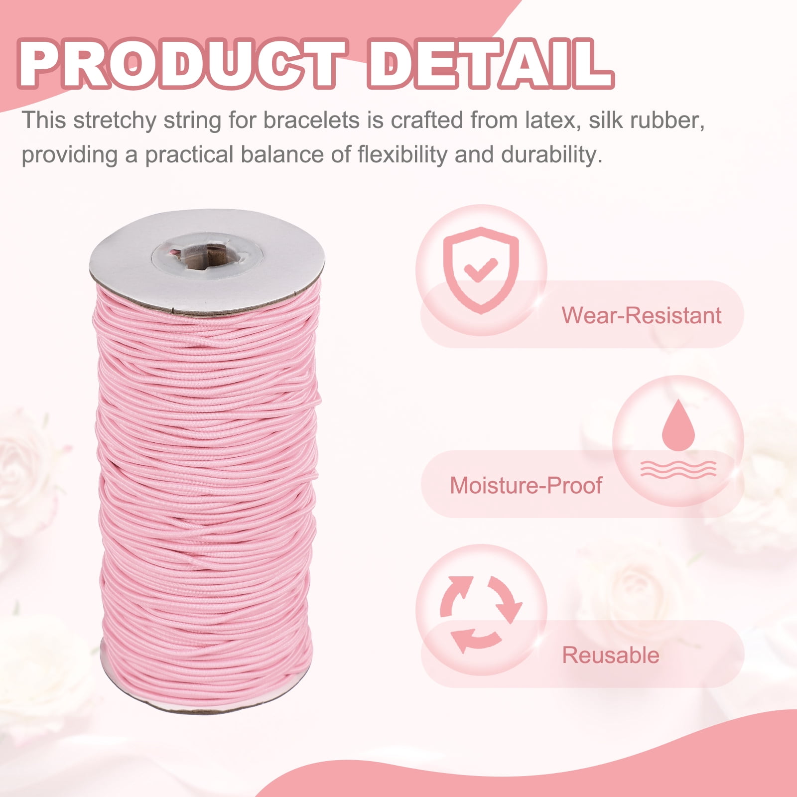 Uxcell Stretchy String for Bracelets, Elastic Crystal Thread Stretch Elastic Beading Cord 2mm & Pink-Fitting For(Bracelets/Sewing/Beading/Necklace/Jewelry Making/Crafts DIY)