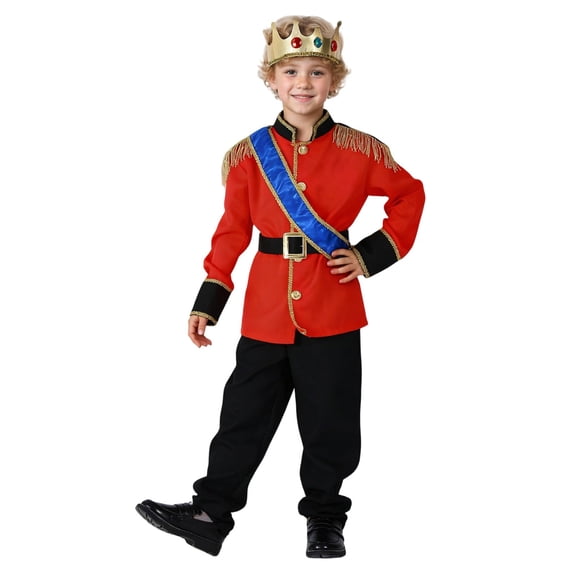 LIIPEE Boys King Costumes 5 Piece Kids Cute Party Dress Up Clothes Fashion Pretend Play Outfits,6-9 Years