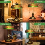 Vintage Bankers Desk Lamp with Turkish Mosaic & Brass Base, Classic Office Desk Light for Study, E26 Bulb Compatible Table Lamp