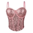 thumbnail image 5 of KHONTS Women's Glitter Sequin Corset Tops Lace Mesh Bustier Fish Boned Crop Tops Removable Straps Tube Party Tops Pink 36B, 5 of 6