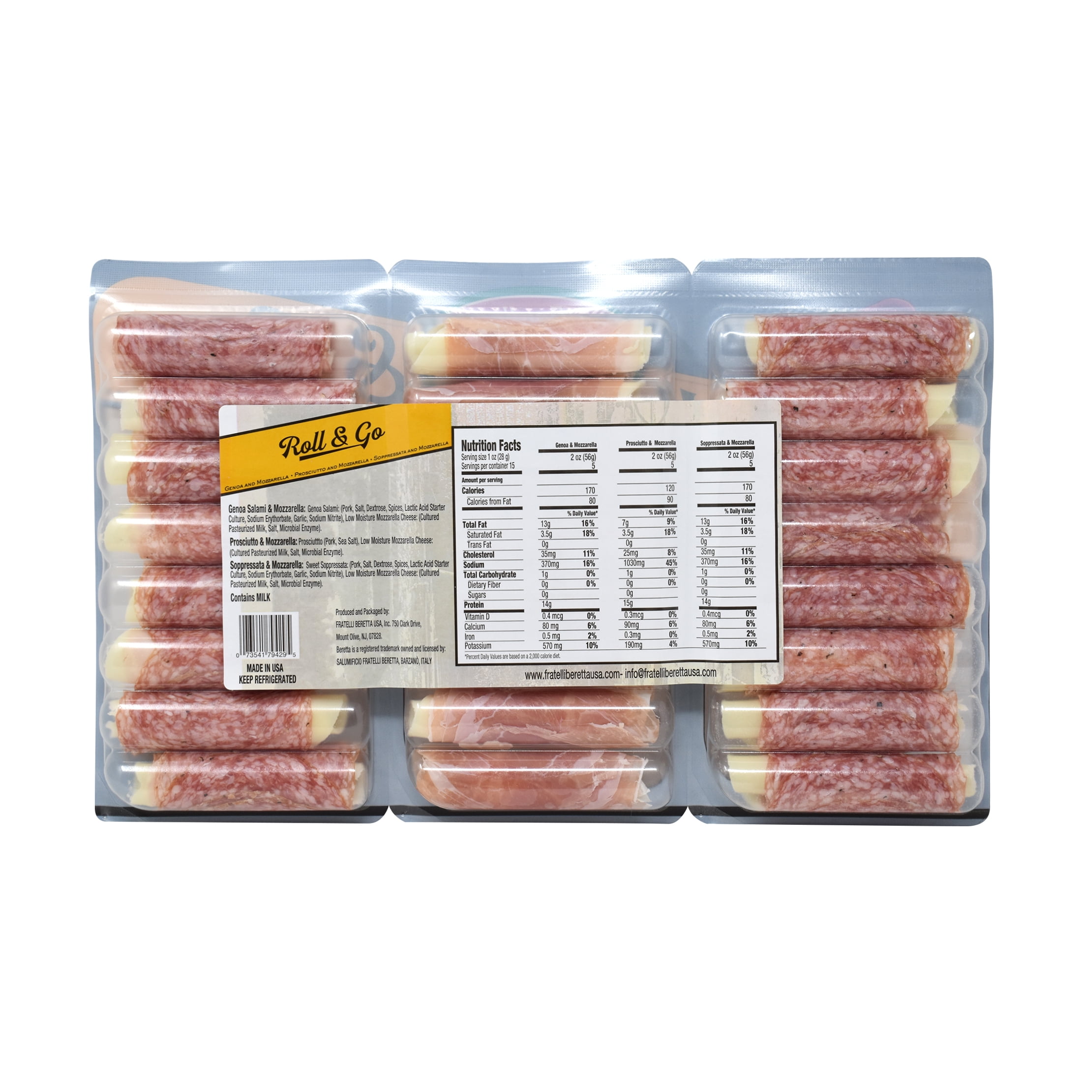 Fratelli Beretta, Roll & Go, Genoa, Prosciutto and Soppressata Rolls, 12 oz Plastic Tray