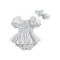 thumbnail image 1 of Coduop Infant Baby Girls Romper Set Floral Bodysuit Ruched Short Sleeve Jumpsuit,with Headband, 1 of 8