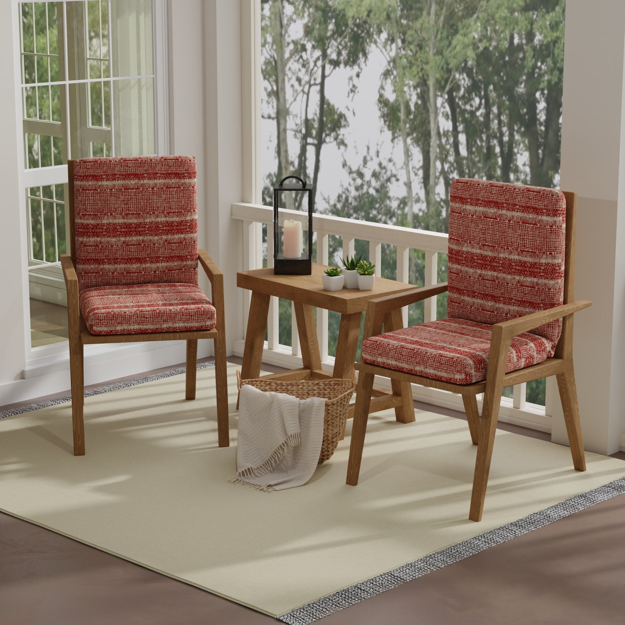 Jordan Manufacturing 44" x 21" Everest Caramel Red Ikat Rectangular Outdoor Chair Cushion with Ties