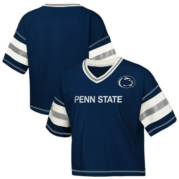 Girls Youth Outerstuff Navy Penn State Nittany Lions Gridiron Jersey V-Neck T-Shirt