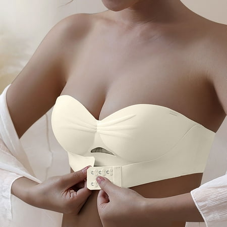 Crunowin Women s Seamless Adjustable Bra  Anti Slip Strapless Comfort Traceless Push Up Everyday Underwear White XL