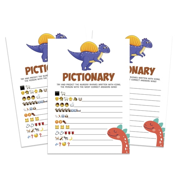 InkdotpotPack of 50,Boy BabyShower Party Collection,PictionaryBabyShower Party Games, Activities, Decorations,Dinosaur ThemeParty Supplies