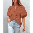 thumbnail image 4 of Blusa PRETTYGARDEN de Encaje Calado con Cuello en V XXL Rojo Ladrillo, 4 of 7