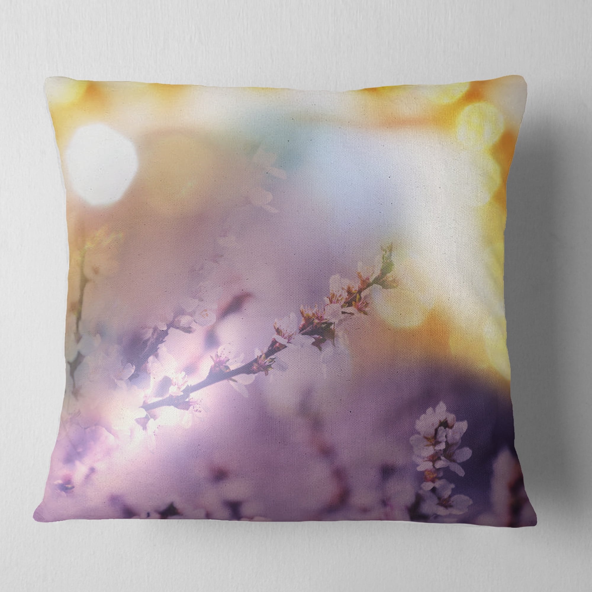 Designart Flowers of Cherry in Spring Garden - Floral Throw Pillow - 16x16
