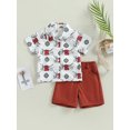 thumbnail image 3 of Toddler Baby Boy Western Outfit 1Y 2Y 3Y 4Y 5Y 6Y Cow Print Short Sleeve Button Down Shirt Top Solid Shorts Set Gentleman Suit, 3 of 9
