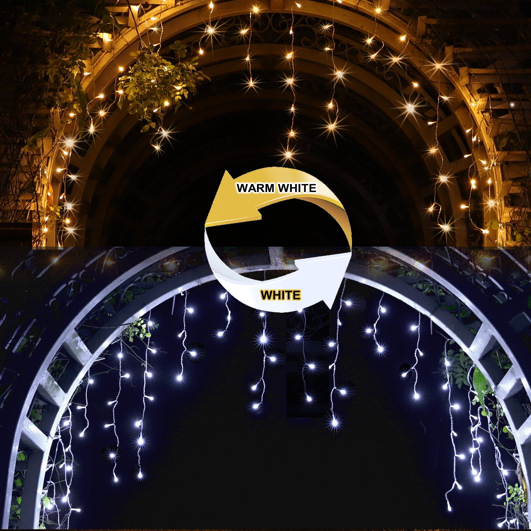 Icicle String Lights Christmas Curtain Light with Timer & Remote Control, 50FT 500 LED, Warm To White Color Changing, Indoor & Outdoor for Wall Eave Gazebo Fence Decoration