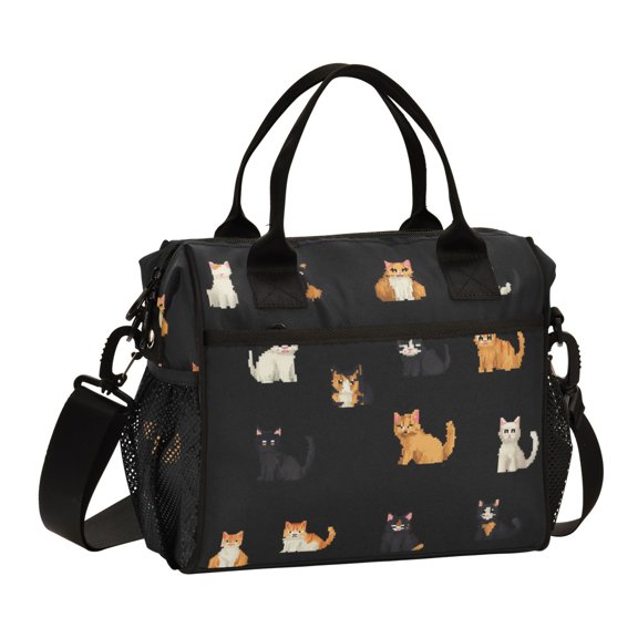FORMRS Insulated Lunch Bag Unisex Large Capacity with Shoulder Strap, Pixel Cat