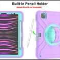 thumbnail image 6 of Kids Case for iPad Pro 11 Inch (2022/2021/2020/2018 Model), iPad Air 5/4 (10.9-Inch), Military Grade Shockproof Rugged Protective Cover with Built-in Stand/Pencil Holder Shoulder Strap, Purple Green, 6 of 12