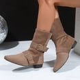 thumbnail image 4 of SUNVIT Khaki Womens Mid-Calf Flock Boots - Size 38, Low Flat Heel & Metal Buckles, Square Toe, Comfortable Durable for Daily/Semi-Formal Outfits, 4 of 7