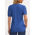 thumbnail image 3 of Women's Short Sleeve Summer Casual V-Neck Pleated T-Shirt with Zipper Design Solid Color Top, 3 of 4