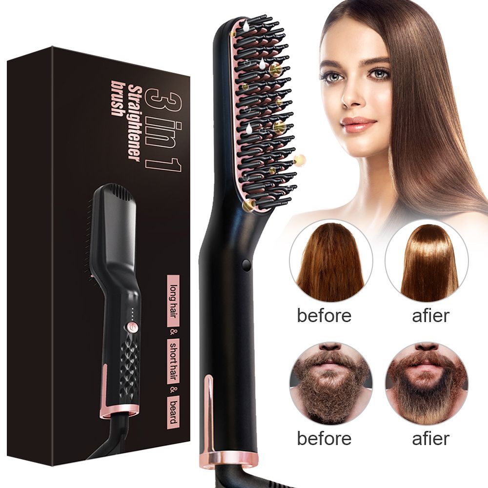 Buy 3 in 1 Hair Straightener Brush, Fast Ceramic Heating Hair Beard  Straightening Brush with Anti Scald, Adjustable Temperatures, Portable  Frizz-Free Hair Care Silky Straight Heated Comb Online at Lowest Price in