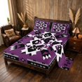 thumbnail image 2 of Manfei Southwest Tribal Queen Sheets, Geometric Aztec Queen Sheet Sets, Purple Black Cream, Black Reversible 4 Pieces1 Flat Sheet + 1 Fitted Sheet + 2 Pillowcases, 2 of 6