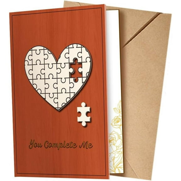 Love Puzzle Wooden Greeting Card for Her Anniversary Cards with Unique Stand Romantic Wood Birthday Card Wife Girlfriend Handmade Valentine's Christmas Greeting Card