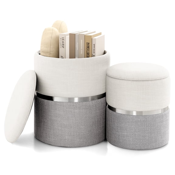 Giantex Home 2Pcs Upholstered Nesting Stool,  Compact Side Table Footrest for Living Room, Bedroom