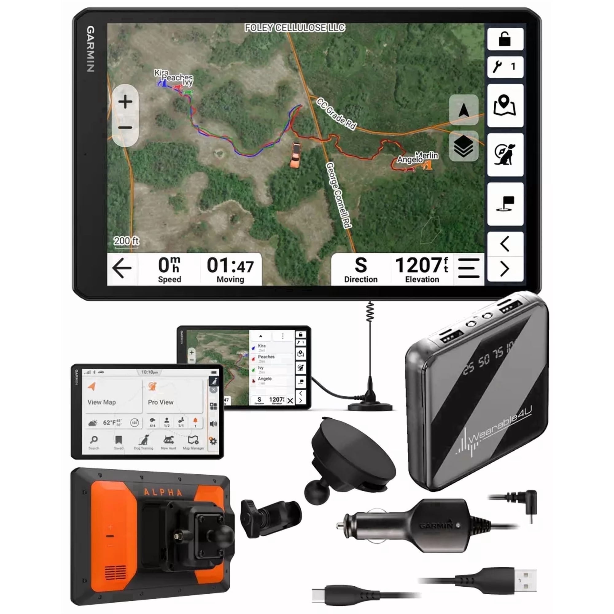 Garmin Alpha XL in-Vehicle Dog Tracking GPS Navigator, 10” Touchscreen, Tracks up to 20 Dogs with Wearable4U PowerBank Bundle