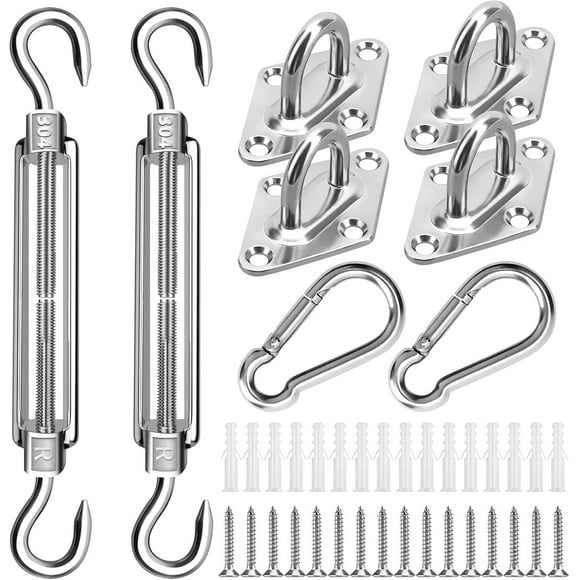 Shade Sail Hardware Kit, 304 Stainless Shade Sail Fixing Kit, Shade Sail Fixings for Triangle and Square, Sun Shade Sail Fixing Accessories