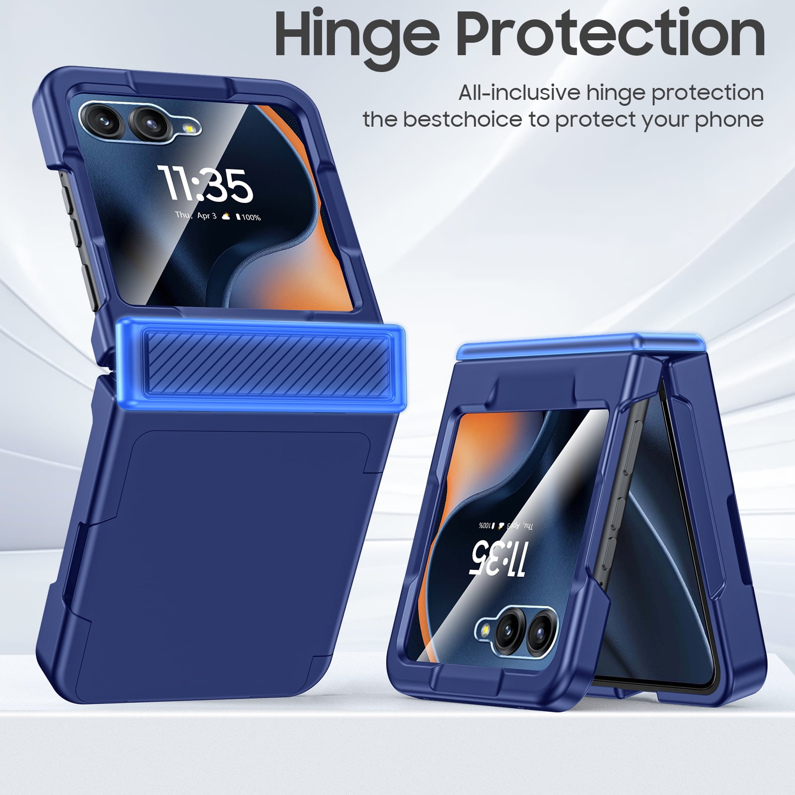 Vizvera for Motorola Razr 2026/2025/2024 Phone Case with Card Holder [RFID Blocking],Hinge Protection,Screen Protector Shockproof Case-Blue
