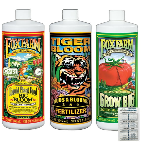 FoxFarm Soil Trio Tiger Bloom, Grow Big, Big Bloom, 32 oz Each   Twin Canaries Chart
