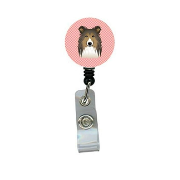 Carolines Treasures BB1242BR Checkerboard Pink Sheltie Retractable Badge Reel