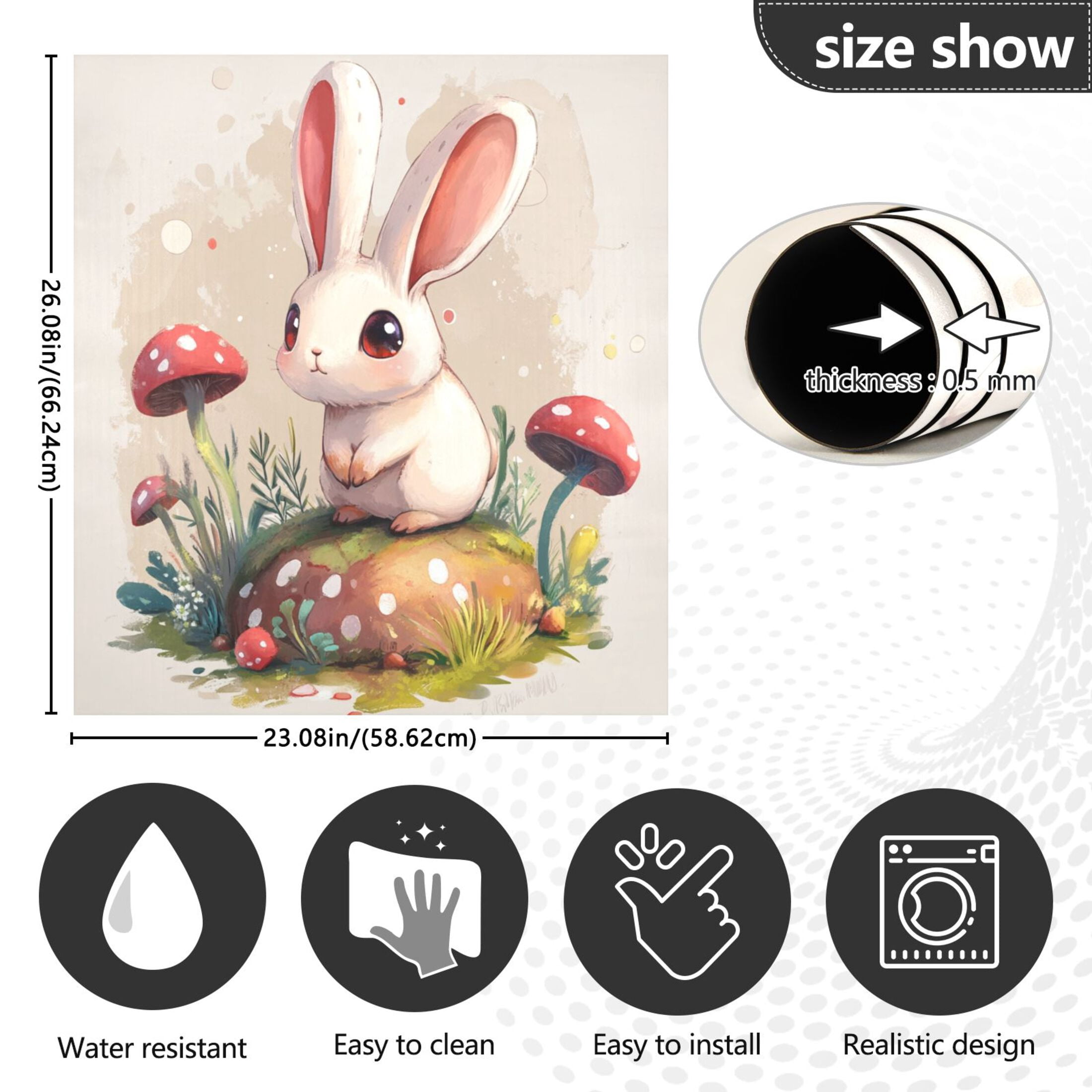 Dishwasher Magnetic Sticker 23x26 Inch Refrigerator Magnetic Sticker Washing Machine Magnetic Sticker Kitchen Panel Magnetic Sticker Home Decor Mushroom Powder Rabbit