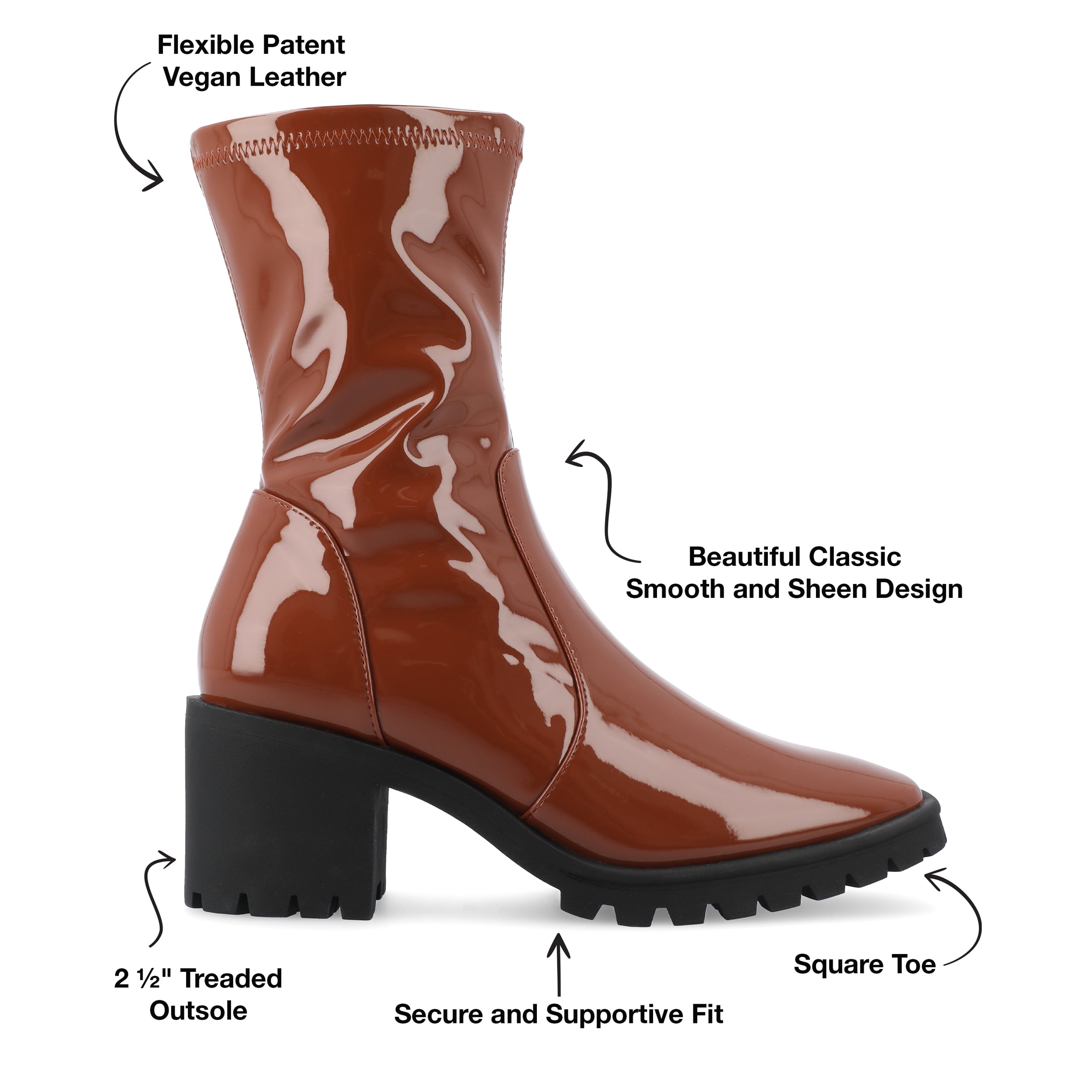 Journee Womens Icelyn Flexible Patent Vegan Leather Square Toe Booties