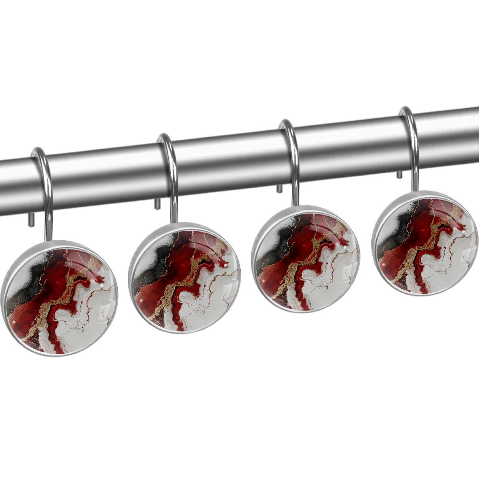HemaKayy 12 Pcs Decorative Shower Curtain Hooks - Stainless Steel Rings for Bathroom Décor - Easy Glide & Secure Hold - Perfect Decoration for Bathroom Shower Rods - Marble Abstract Texture