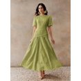 thumbnail image 6 of Elegant Green Eyelet Lace Short Sleeve A-Line Maxi Dress, 6 of 7