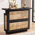 thumbnail image 3 of Tribesigns Rattan Home Bar Unit, Farmhouse 4-Tier Bar Table with 4 Stemware Racks and Heightened Base, 3 of 7