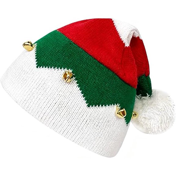Christmas Hat Knitted Elf Hat Xmas Stripe Hat with Bell Thicken Velvet Xmas Hat for Adults Women Man