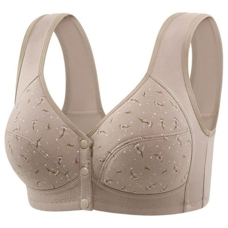 Bras for Women Plus Size Floral Print No Underwire Front Closure Full Coverage Push Up Comfort Senior Everyday Bra Gray 1 46 B