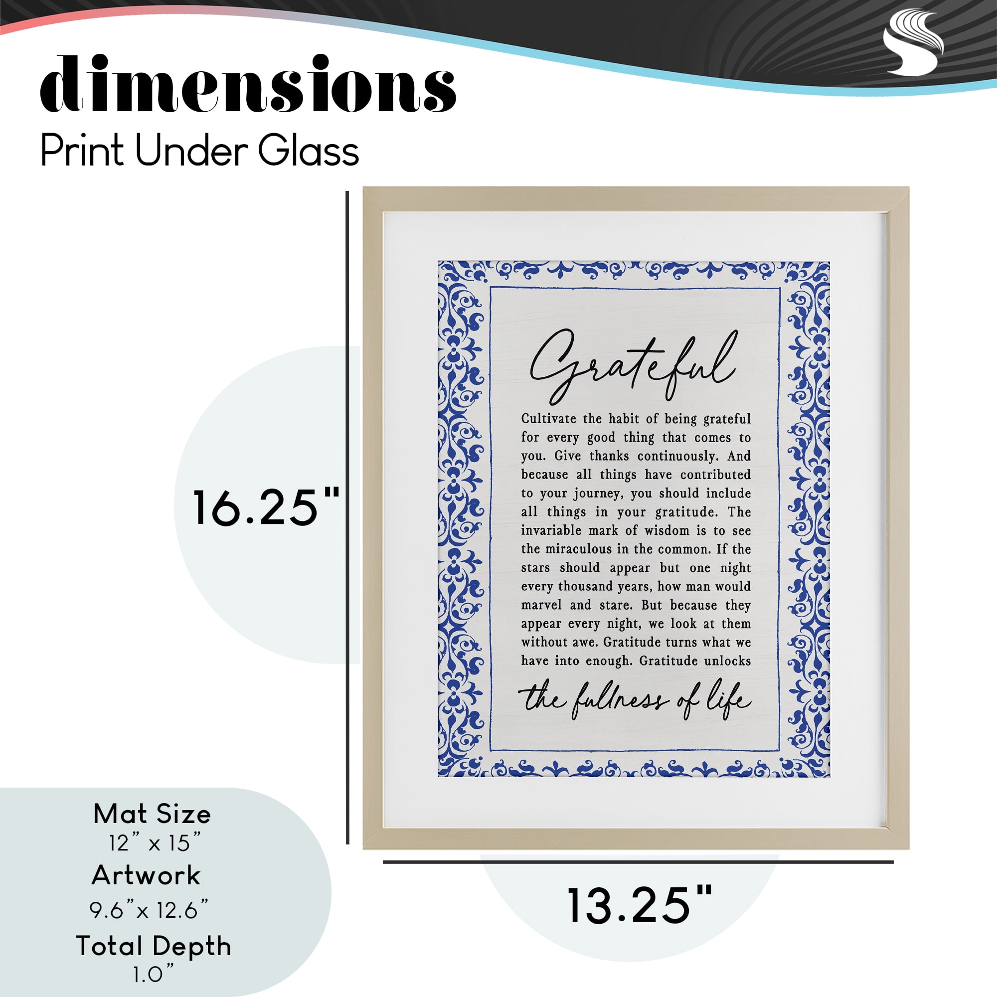 Gratitude Unlocks Fullness Of Life Birch Framed Print Under Glass, design by Lettered and Lined
