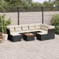 thumbnail image 1 of vidaXL 10 Piece Garden Sofa Set with Cushions Black Poly Rattan, 1 of 5