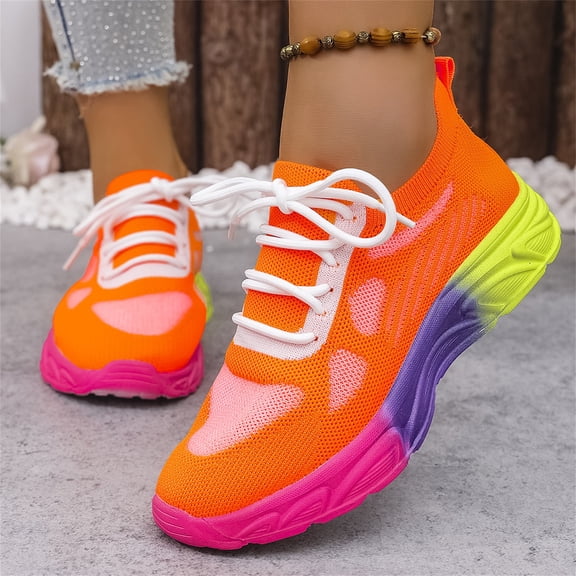 Orthopedic Sneakers for Women Lace Up Breathable Non-Slip Walking Shoes Knit Uppers Cushion Memory Foam Casual Running Shoes, 36