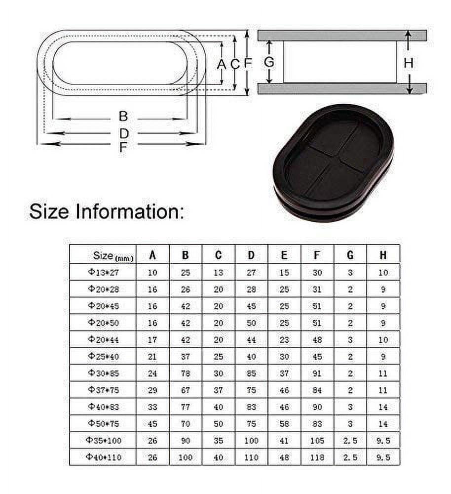 Flyshop 37 x 75 mm, 1-1/2" x 3" Drill Hole Rectangle Grommet, Synthetic Rubber Plug Wire Grommets Protector Automotive Firewall Cable Hole Plug, Black, 4PCS